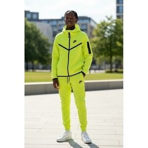 Nike Tech Fleece Jogger Set Kids Neon Yellow Full Zip Hoodie Pants Tracksuit 4Y